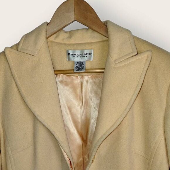 Katherine Kelly Womens Sz 8 Wool Cashmere Blend Coat Yellow Carcoat Peacoat Vtg - Picture 5 of 11